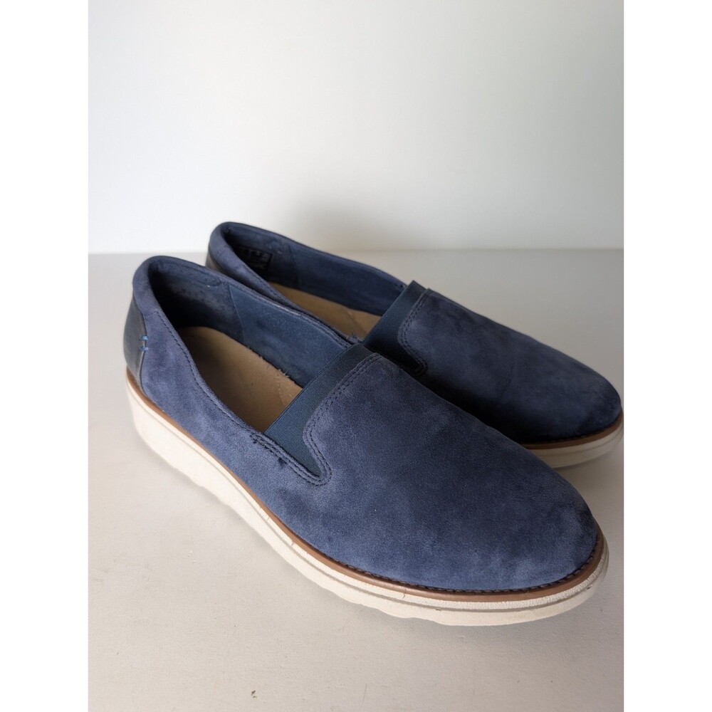 Clarks Women's Sharon Dolly Loafer Size 9 Wide Blue Suede Stylish Comfortable